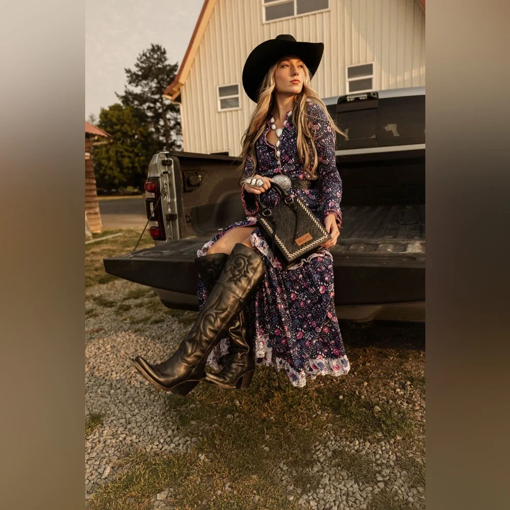Chasing Unicorns - Dream On Ruffle Maxi Dress. Blue and Pink. Small. - Picture 7 of 10